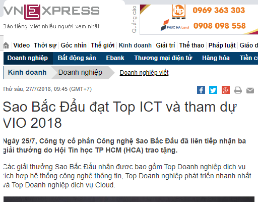 [VN Express] Sao Bắc Đẩu đạt Top ICT và tham dự VIO 2018