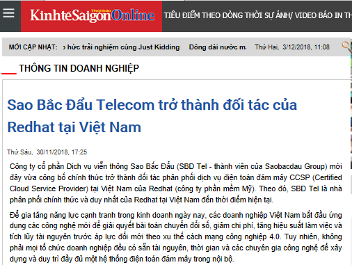 Saobacdau Telecom trở thành đối tác của Redhat tại Việt Nam