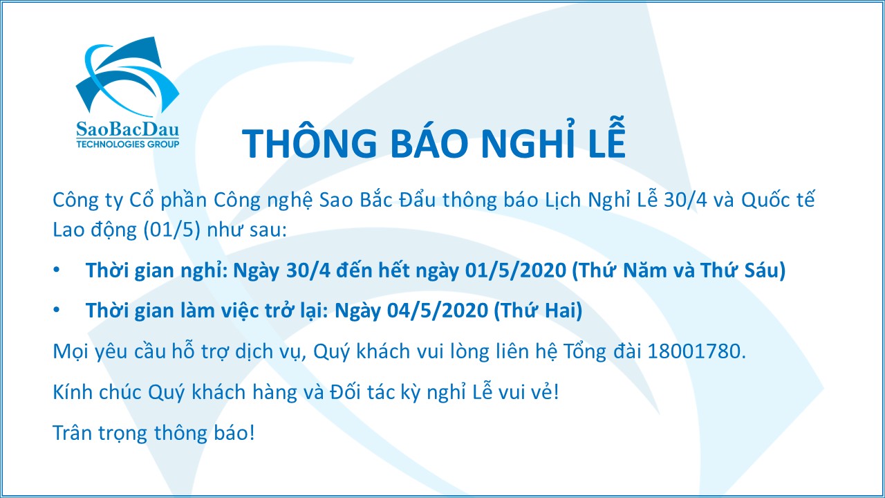 Thông báo Lịch nghỉ Lễ  - Ngày Chiến thắng 30-4 và Quốc tế Lao động 1-5