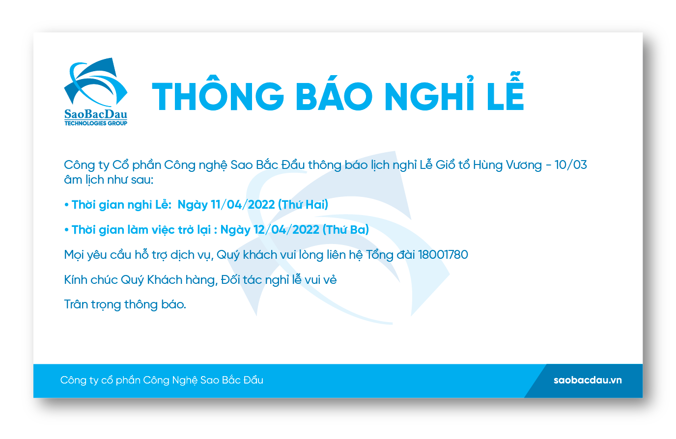 Thông báo Nghỉ Lễ Giỗ Tổ Hùng Vương - 10/3 Âm Lịch